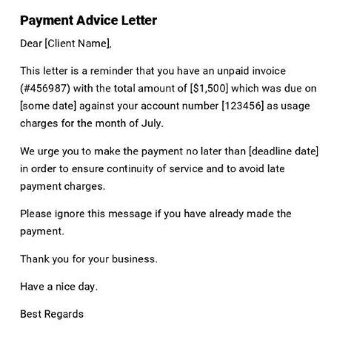 How do you write a payment advice letter