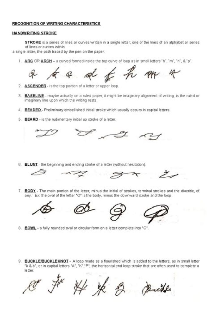 How many major categories of handwriting characteristics are there