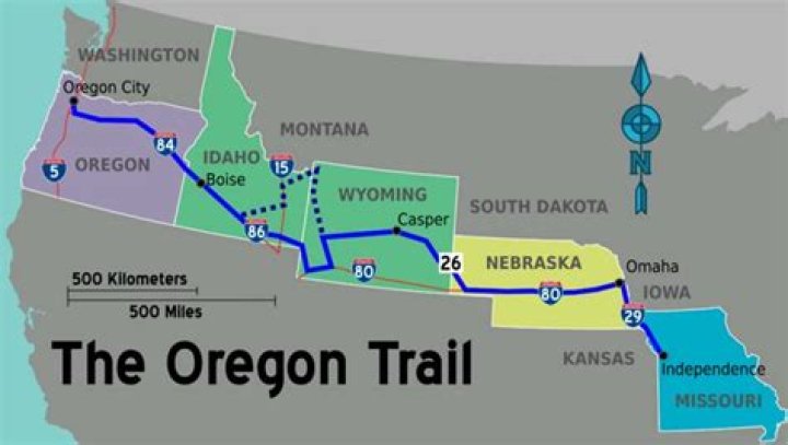 In what city and state did the Oregon Trail end