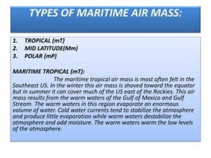 What are the characteristics of a maritime tropical air mass