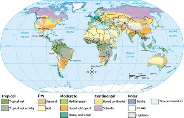 What are the five general climate regions