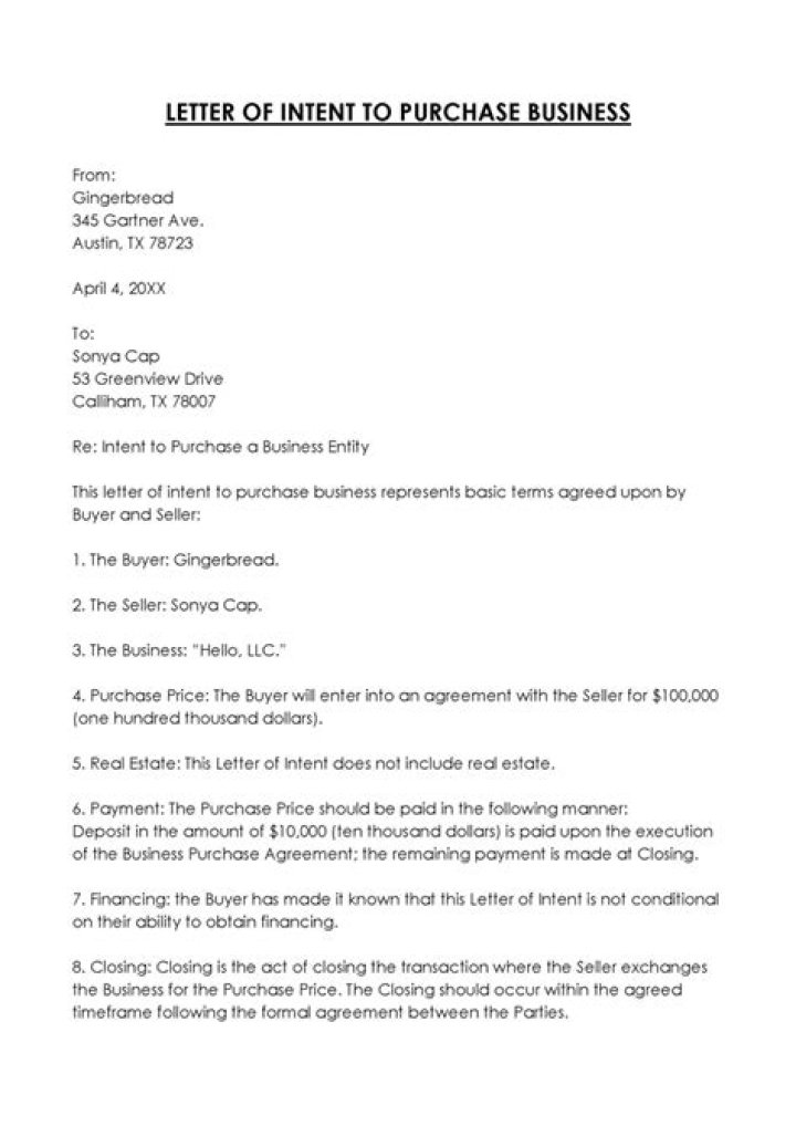 What is a Letter of Intent for Business purchase