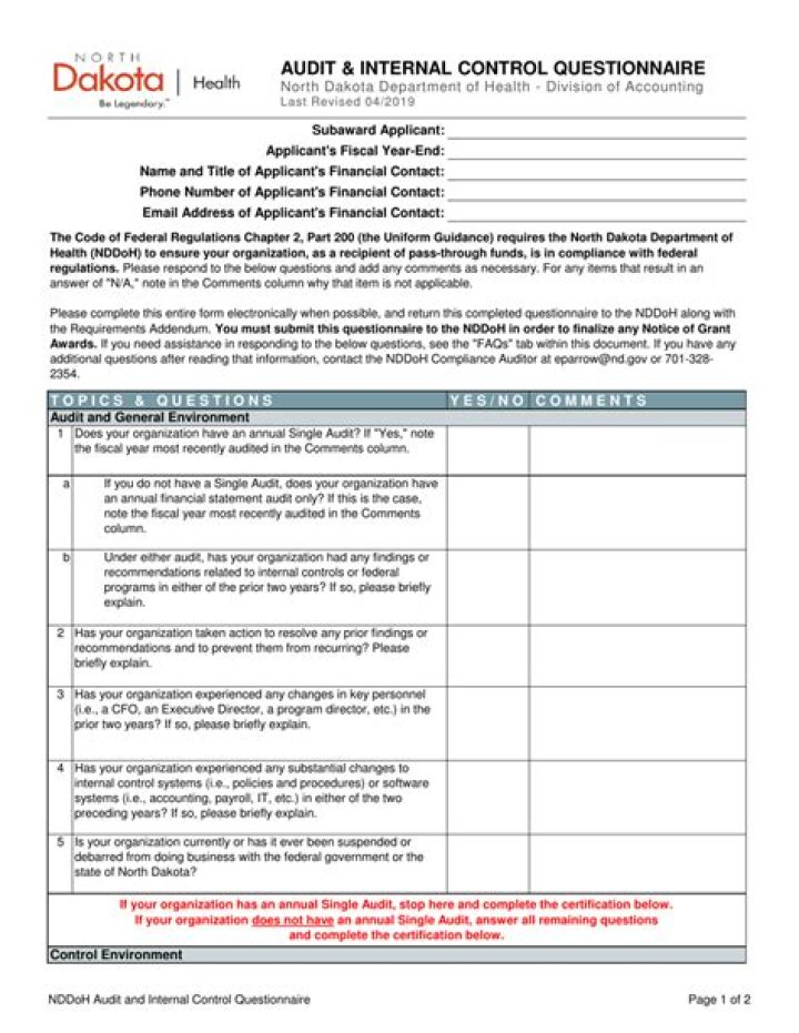 What is an internal control questionnaire
