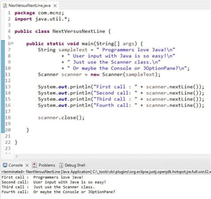 What is nextLine () in Java