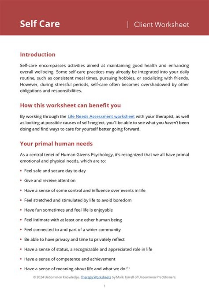 What is Self Care worksheet