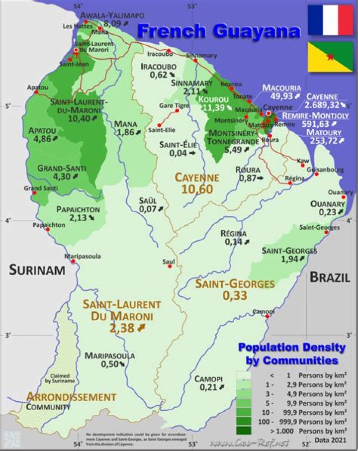 What is the population density of French Guiana