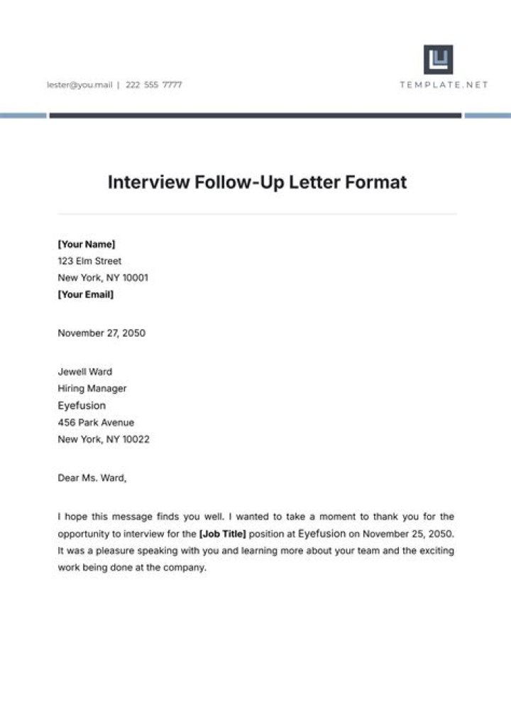 What should be included in a follow up letter quizlet